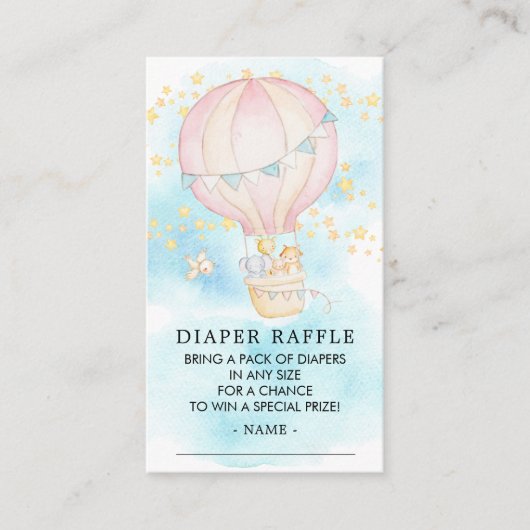 Baby Dieren Hete Luchtballon Luier Raffle Ticket Informatiekaartje (Voorkant)
