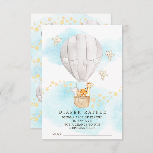 Baby Dieren Hete Luchtballon Luier Raffle Ticket Informatiekaartje (Voorkant / Achterkant)