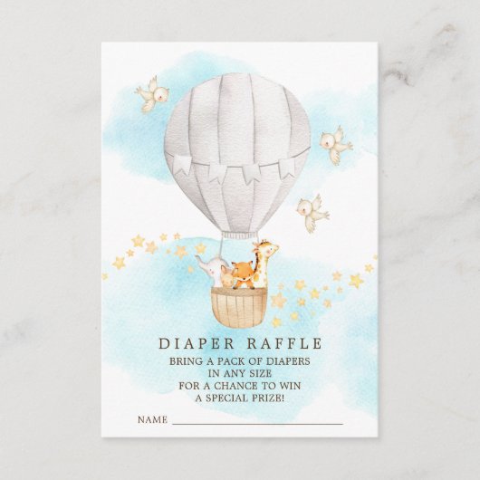Baby Dieren Hete Luchtballon Luier Raffle Ticket Informatiekaartje (Voorkant)
