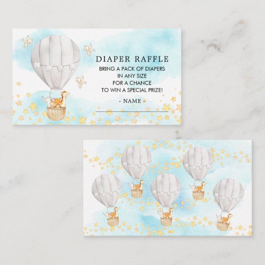 Baby Dieren Hete Luchtballon Luier Raffle Ticket Informatiekaartje (Voorkant / Achterkant)