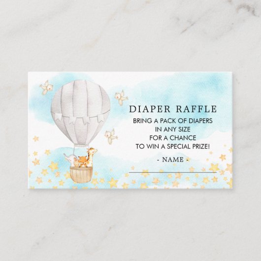 Baby Dieren Hete Luchtballon Luier Raffle Ticket Informatiekaartje (Voorkant)