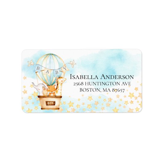 Baby-dieren Hot Air Ballon Baby shower Etiket (Voorkant)
