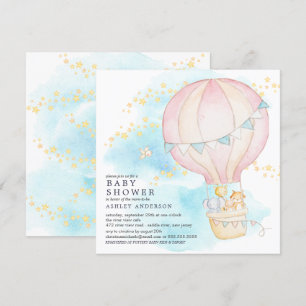 Baby-dieren Hot Air ballon Ride Baby Girl Shower Kaart