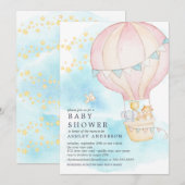 Baby-dieren Hot Air ballon Ride Baby Girl Shower Kaart (Voorkant / Achterkant)