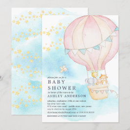 Baby-dieren Hot Air ballon Ride Baby Girl Shower Kaart