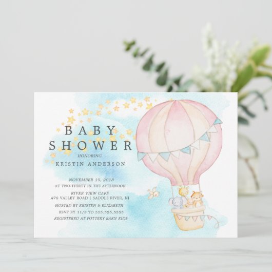 Baby-dieren Hot Air Ballon Ride Baby shower Kaart (Staand voorkant)