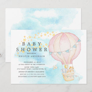 Baby-dieren Hot Air Ballon Ride Baby shower Kaart