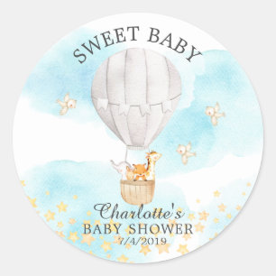 Baby-dieren Hot Air Ballon Ride Baby shower Ronde Sticker
