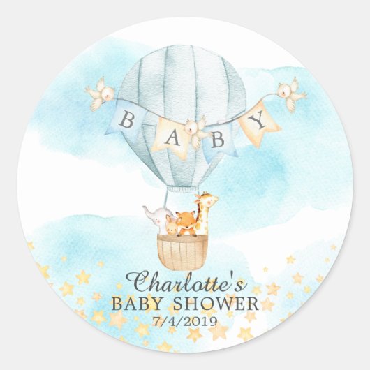 Baby-dieren Hot Air Ballon Ride Baby shower Ronde Sticker (Voorkant)