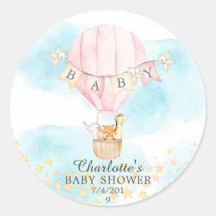 Baby-dieren Hot Air Ballon Ride Baby shower Ronde Sticker