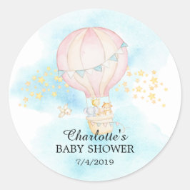 Baby-dieren Hot Air Ballon Ride Baby shower Ronde Sticker
