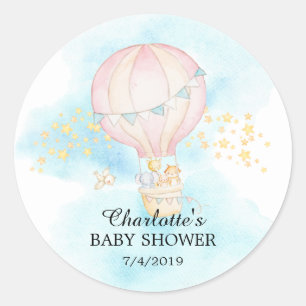 Baby-dieren Hot Air Ballon Ride Baby shower Ronde Sticker