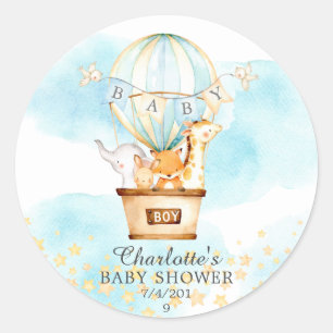 Baby-dieren Hot Air Ballon Ride Baby shower Ronde Sticker