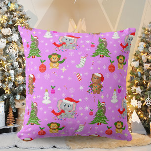 Baby Dieren in de Dierentuin vieren Kerstmis Roze Kussen