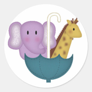 Baby dieren in een paraplu ronde sticker