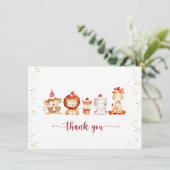 Baby Dieren in Rode Party Petten Bedankkaart (Staand voorkant)