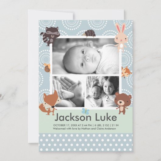 Baby Dieren Jongen Foto Geboorteaankondiging Aankondiging (Voorkant)