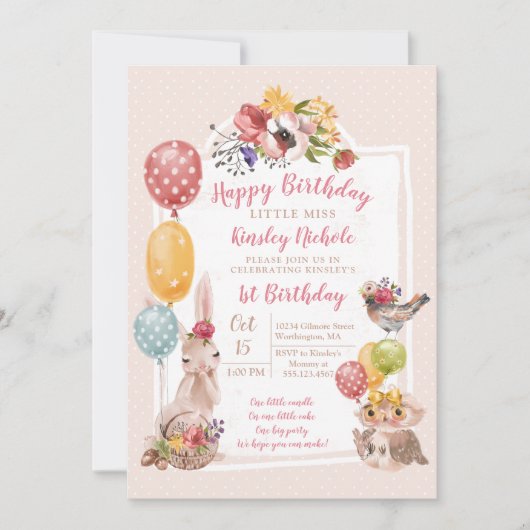 Baby Dieren Klein Meisje Polka Dots Verjaardagsfee Kaart (Voorkant)