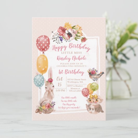 Baby Dieren Klein Meisje Polka Dots Verjaardagsfee Kaart (Staand voorkant)