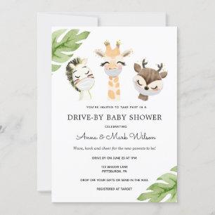 Baby Dieren met Maskers Drive by Baby shower Kaart