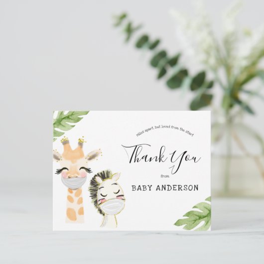 Baby-dieren met maskerschoen per post Dank u wel Briefkaart (Staand voorkant)