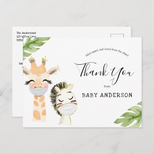 Baby-dieren met maskerschoen per post Dank u wel Briefkaart (Voorkant / Achterkant)