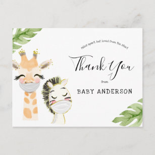 Baby-dieren met maskerschoen per post Dank u wel Briefkaart