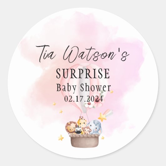 Baby Dieren op een Hete Luchtballon Ronde Sticker (Voorkant)