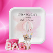 Baby Dieren Safari In Roze Hete Luchtballon Papieren Bordje