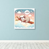 Baby Dieren - Slaapluiaard Kwekerij Wall Art Canvas Afdruk (Insitu (Houten vloer))