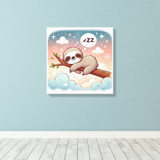 Baby Dieren - Slaapluiaard Kwekerij Wall Art Canvas Afdruk (Insitu (Houten vloer))