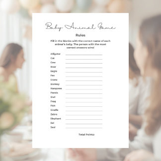 Baby Dieren Spel voor Baby Shower met Antwoorden Briefhoofd