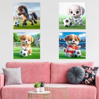 Baby Dieren Spelen Football Voetbal Wall Art Set