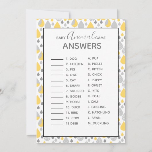 Baby dieren spelletjes Baby shower grijs/geel Kaart (Voorkant)