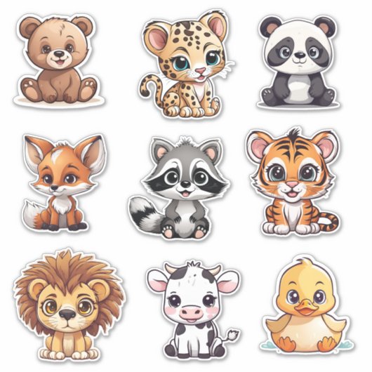 Baby Dieren Waterdichte Vinyl Set Sticker (Voorkant)