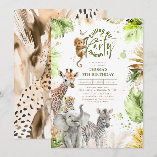 Baby Dieren Wild Oerwoud Safari Leuke Leuke Verjaa Kaart (Voorkant / Achterkant)