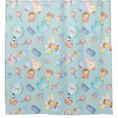 Baby Dierenballon Fles Speelgoed Lichtblauw thema Douchegordijn (Voorkant)