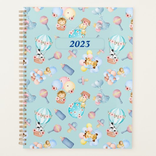 Baby Dierenballon Speelgoed Blauw Thema Gepersonal Planner (Voorkant)
