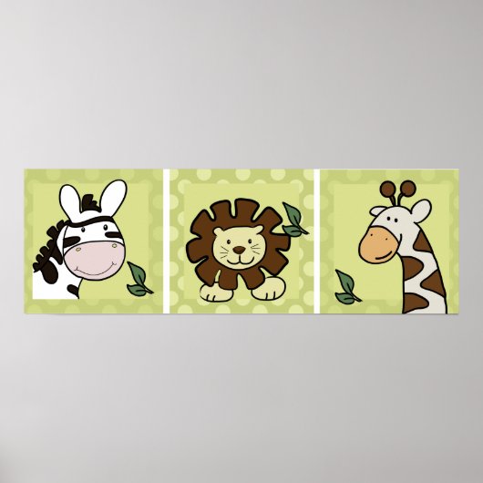 Baby dierentuin Dieren Giraffe Zebra Leeuw set van Poster (Voorkant)