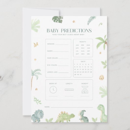 Baby Dino Baby shower Baby voorspelling spel Kaart (Voorkant)
