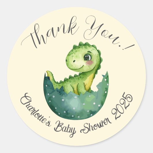 Baby Dino Baby shower Classic Ronde Sticker (Voorkant)