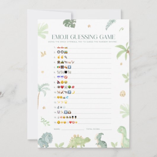 Baby Dino Baby shower Emoji Guessing spel Kaart (Voorkant)