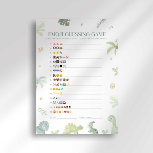 Baby Dino Baby shower Emoji Guessing spel Kaart