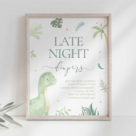 Baby Dino Baby Shower Late Night Luier Bord Poster