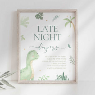 Baby Dino Baby Shower Late Night Luier Bord Poster