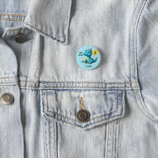 Baby Dino Birthday Button! Ronde Button 3,2 Cm (In situ)