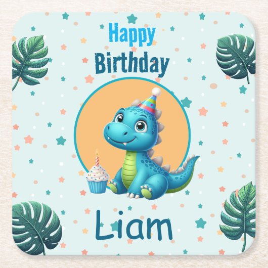 Baby Dino Birthday Coaster Kartonnen Onderzetters (Voorkant)