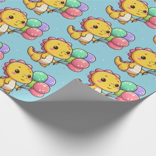 Baby Dino Birthday Gift Wrap Cadeaupapier (Hoek)