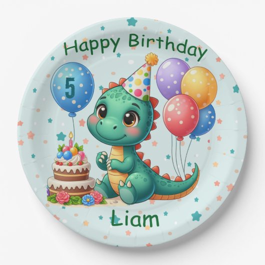 Baby Dino Birthday Party Plates Papieren Bordje (Voorkant)
