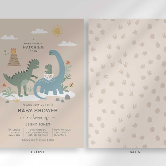 Baby Dino Hatching Binnenkort Baby shower Uitnodig